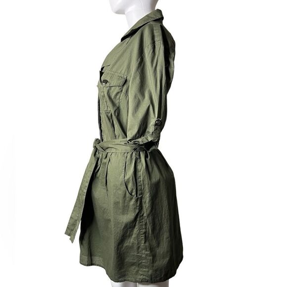 Bloomingdale's Button Down Utility Mini Dress Green Size Medium - Picture 2 of 3